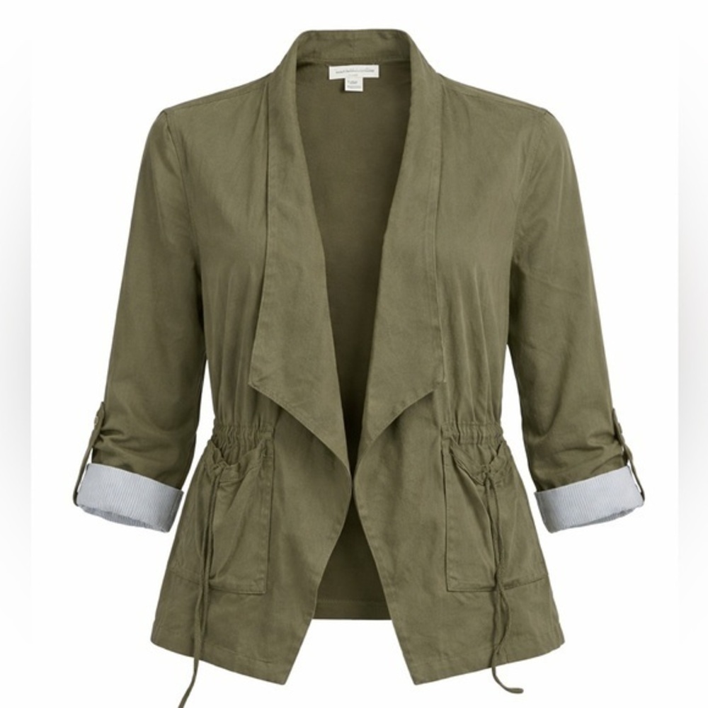 Coldwater Creek Classic Olive Green Utility Jacket 10P Quiet Luxury Minimalist
